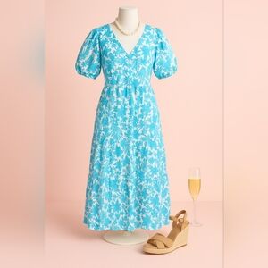 Peyton & Parker Women's Short Puff Sleeve Turquoise Floral Maxi Dress Size XS